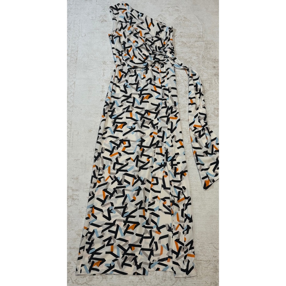 Diane von Furstenberg Silk One Shoulder Maxi Dress Geometric Abstract Print 0
